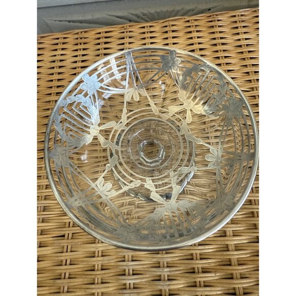 Antique 20's Art Deco Pedestal Candy Trinket Bowl Painted Sterling Overaly - Picture 15 of 16